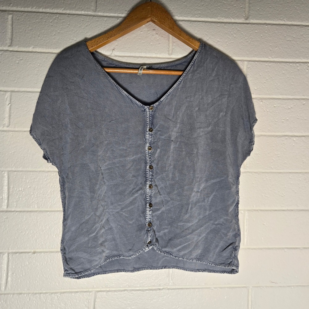 Mudd Button‎ Top Large Blue Rayon Mineral Boho Acid Wash Hippie Minimalist Boho